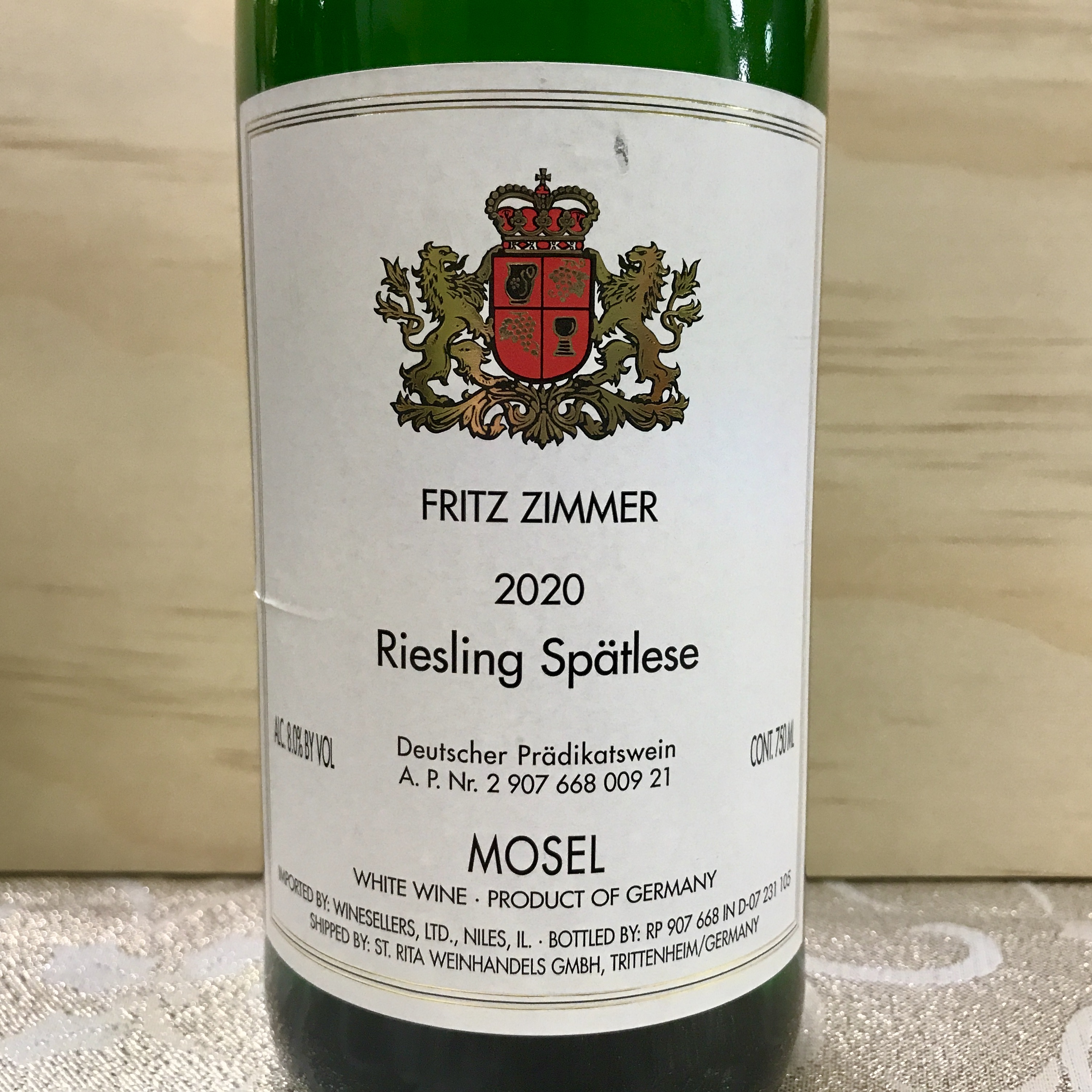 Fritz Zimmer Riesling Spatlese 2020 Mosel