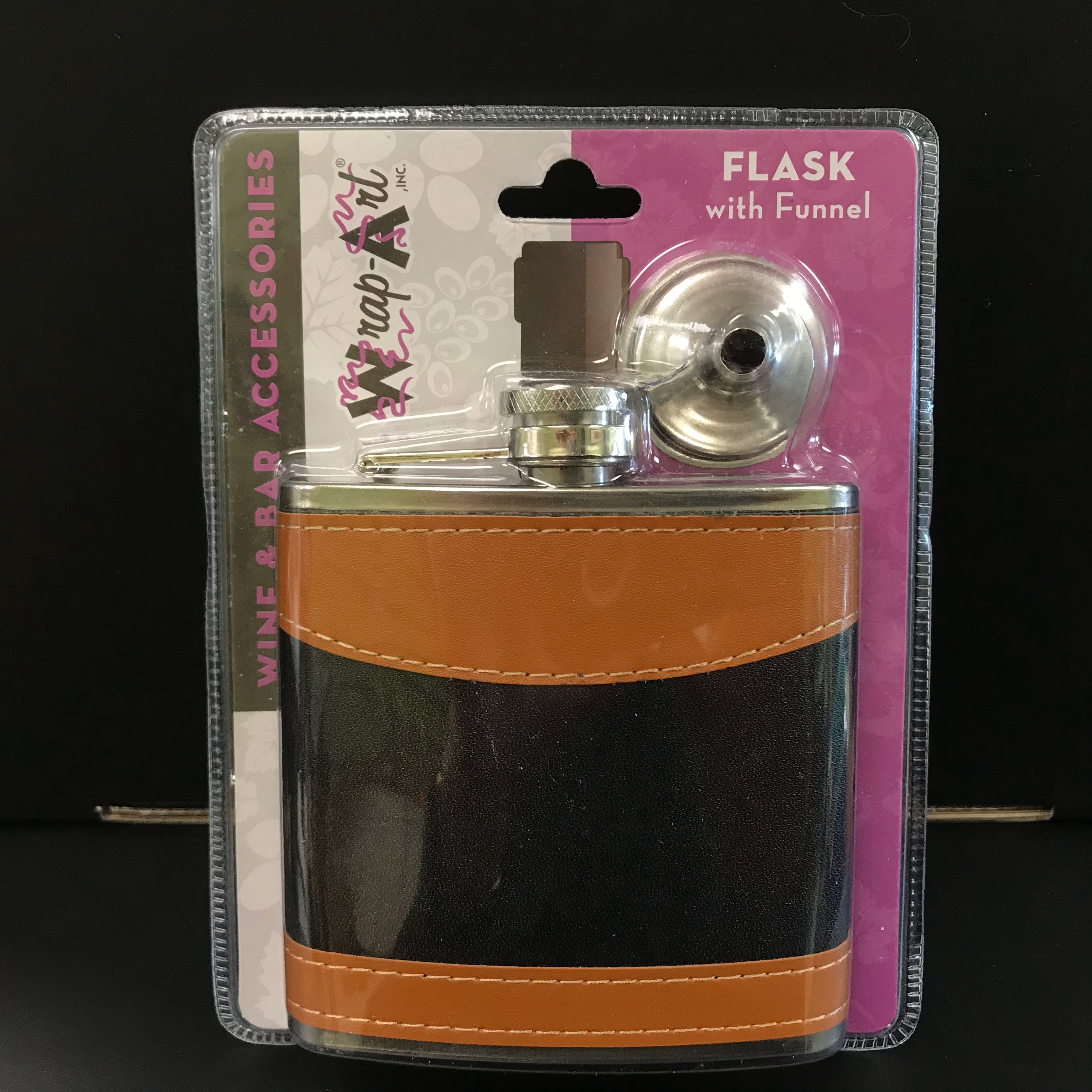 Metal Flask with Funnel - stylish leather wrap 6 oz